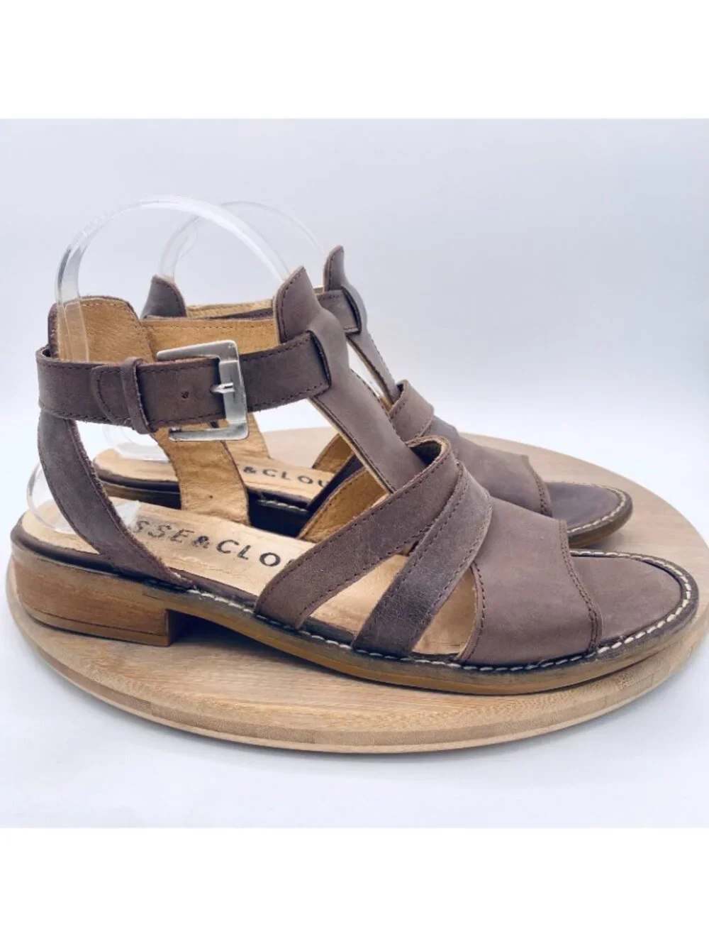 Musse and Cloud Sandals Womens 8 Brown Leather Ankle Strap Flats Peep